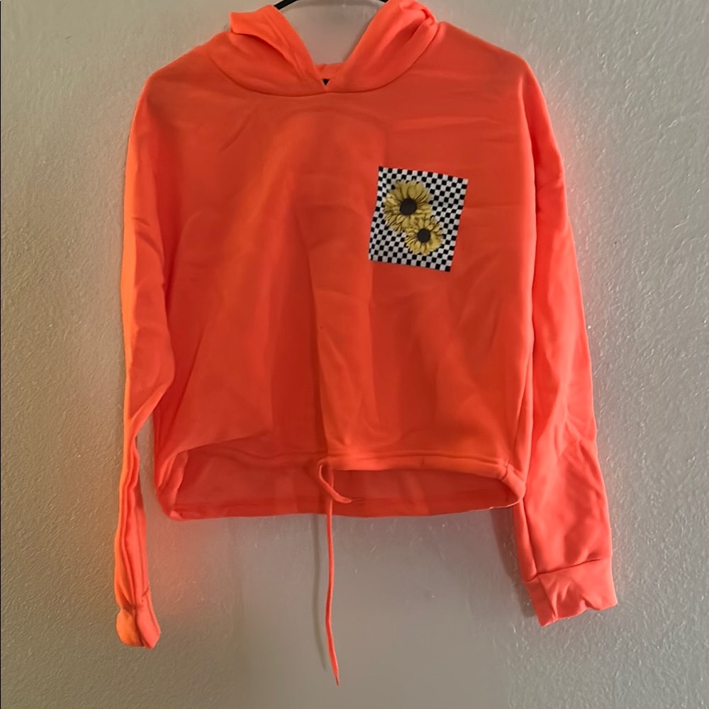 Neon Orange Hoodie with Sunflower Pocket